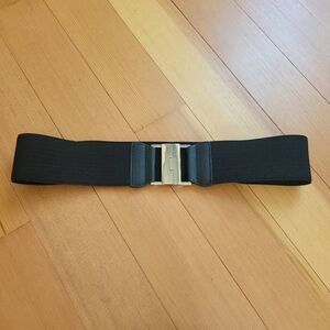 Black wide elastic waist belt silver buckle gothic alternative going out minimal